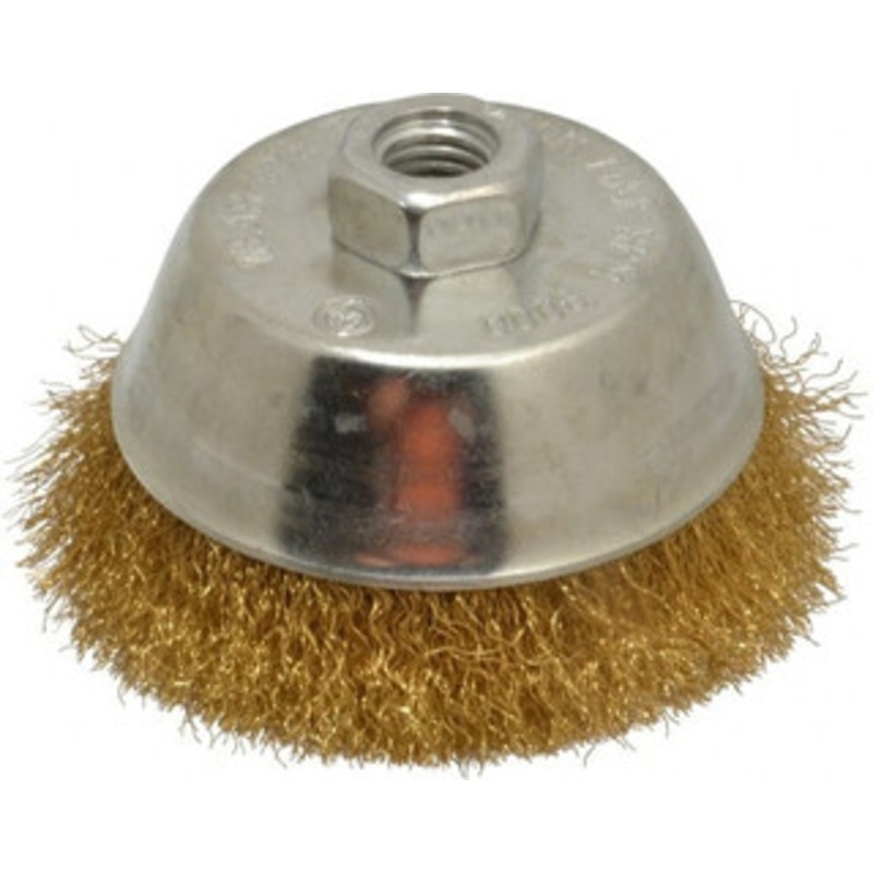 Value Collection 4 Diam 5/8-11 Threaded Arbor Brass Fill Cup Brush Crimped Wire, 0.008 Wire Diam, 1-1/8 Trim, 9,000 Max RPM 0110058320 – 74038159