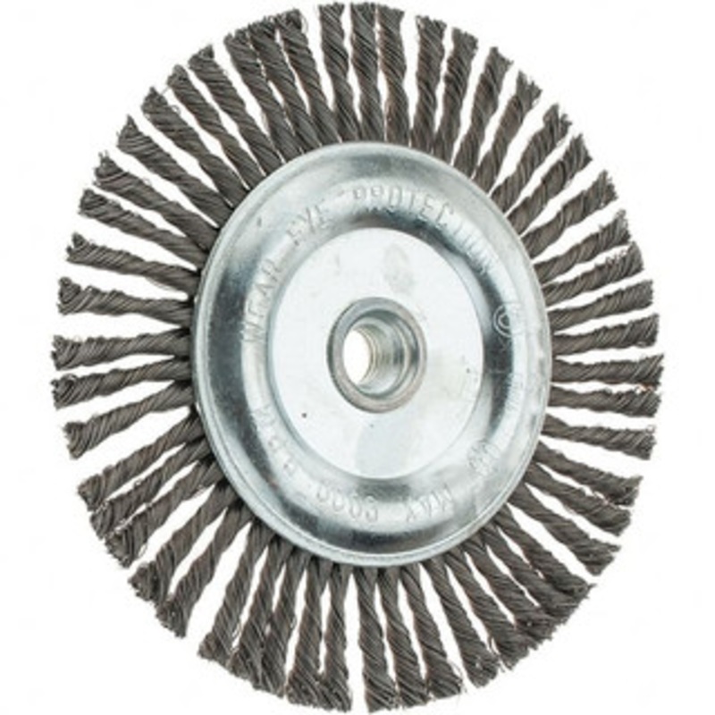 Weiler Abrasives 6-1/2 OD, 5/8-11 Arbor Hole, Stringer Bead Steel Wheel Brush 3/16 Face Width, 1-1/8 Trim Length, 0.02 Filament Diam, 9,000 RPM 90712 – 64711781