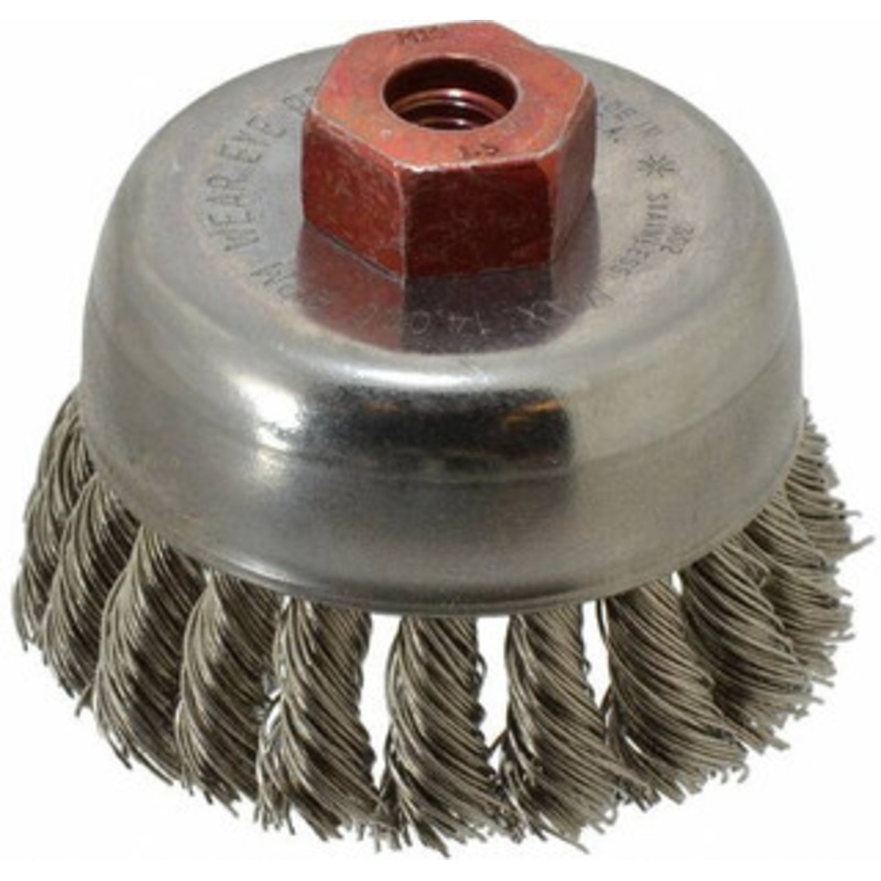 Anderson Products 2-3/4 Diam M10x1.50 Threaded Arbor Stainless Steel Fill Cup Brush Knotted Wire, 0.02 Wire Diam, 3/4 Trim, 14,000 Max RPM 17140 – 05552229