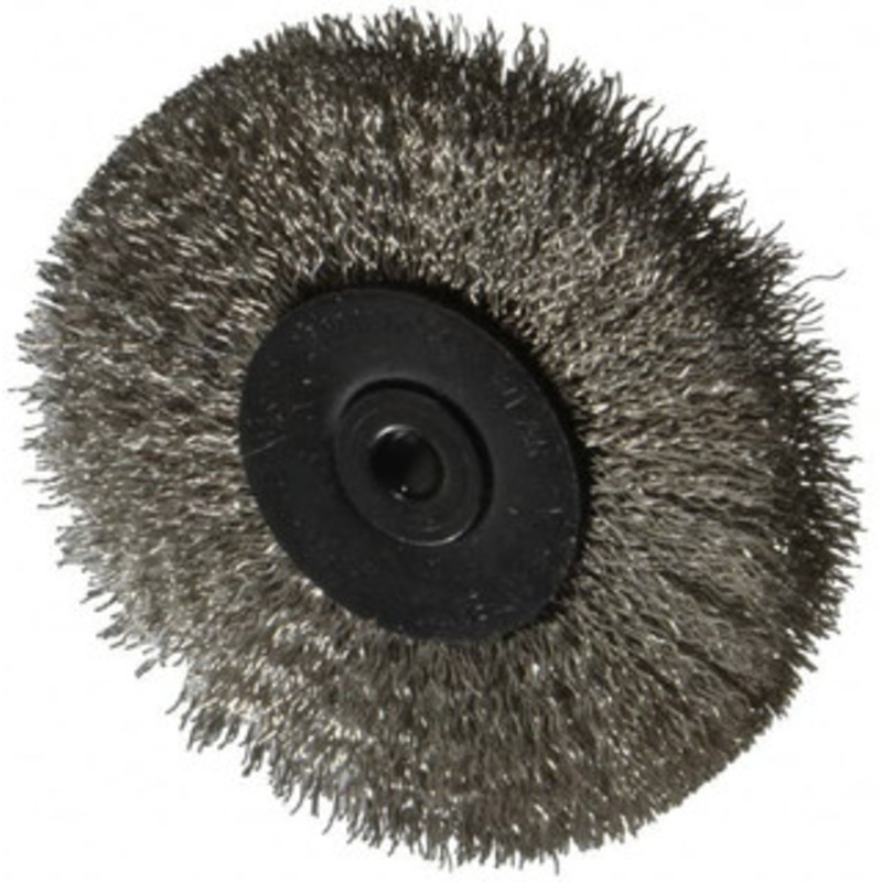 Osborn 2-1/2 OD, 1/4 Shank Diam, Crimped Stainless Steel Wheel Brush 7/16 Face Width, 11/16 Trim Length, 0.008 Filament Diam, 25,000 RPM 0001145100 – 06082200