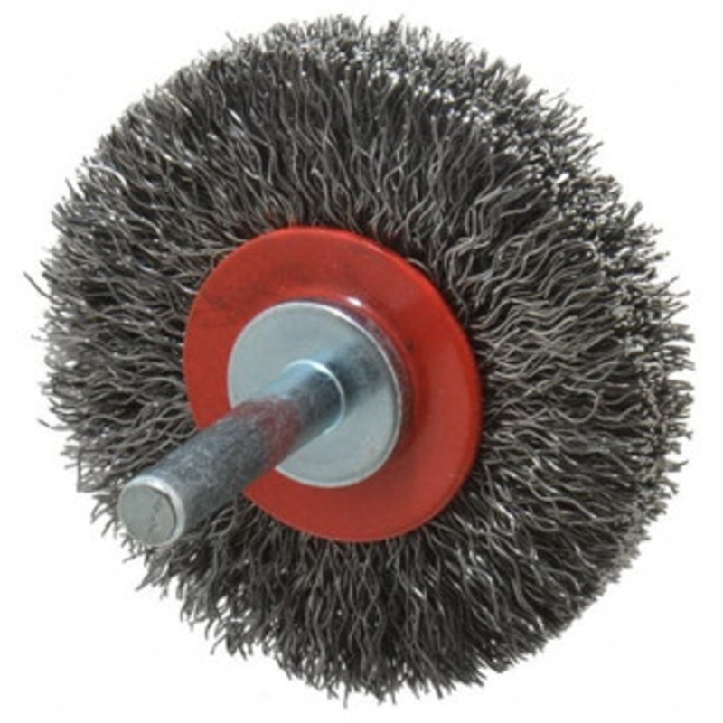 Value Collection 2-3/8 OD, 1/4 Shank Diam, Crimped Steel Wheel Brush 1/2 Face Width, 9/16 Trim Length, 0.015 Filament Diam, 15,000 RPM S00651638 – 00651638