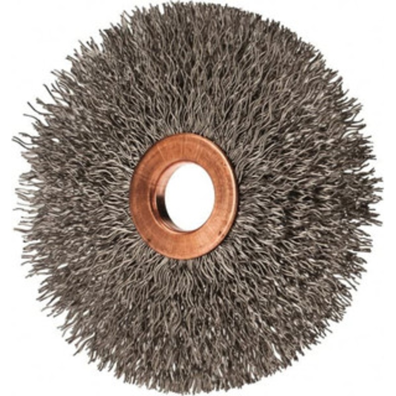 Value Collection 3 OD, 1/2 Arbor Hole, Crimped Stainless Steel Wheel Brush 3/8 Face Width, 1 Trim Length, 0.012 Filament Diam, 15,000 RPM S62034145 – 62034145
