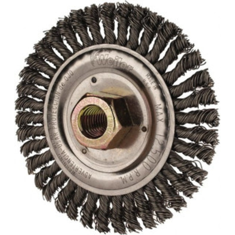 Weiler Abrasives 4-1/2 OD, 5/8 Arbor Hole, Stringer Bead Steel Wheel Brush 3/16 Face Width, 13/16 Trim Length, 0.02 Filament Diam, 15,000 RPM 94057 – 63467765