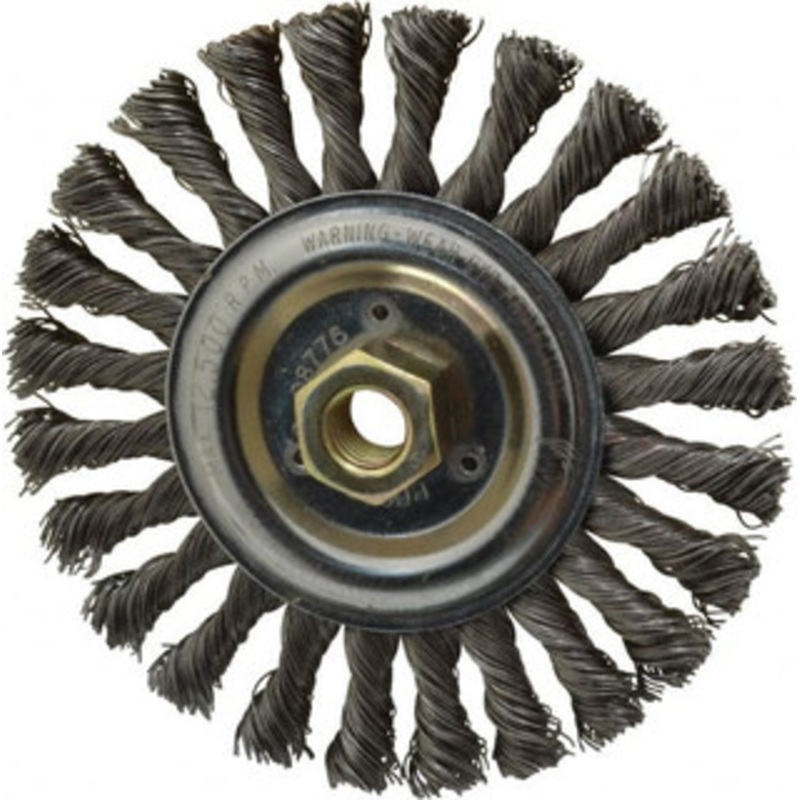 Weiler Abrasives 6 OD, 5/8-11 Arbor Hole, Knotted Steel Wheel Brush 1/2 Face Width, 1-3/8 Trim Length, 0.023 Filament Diam, 12,500 RPM 94662 – 03597374