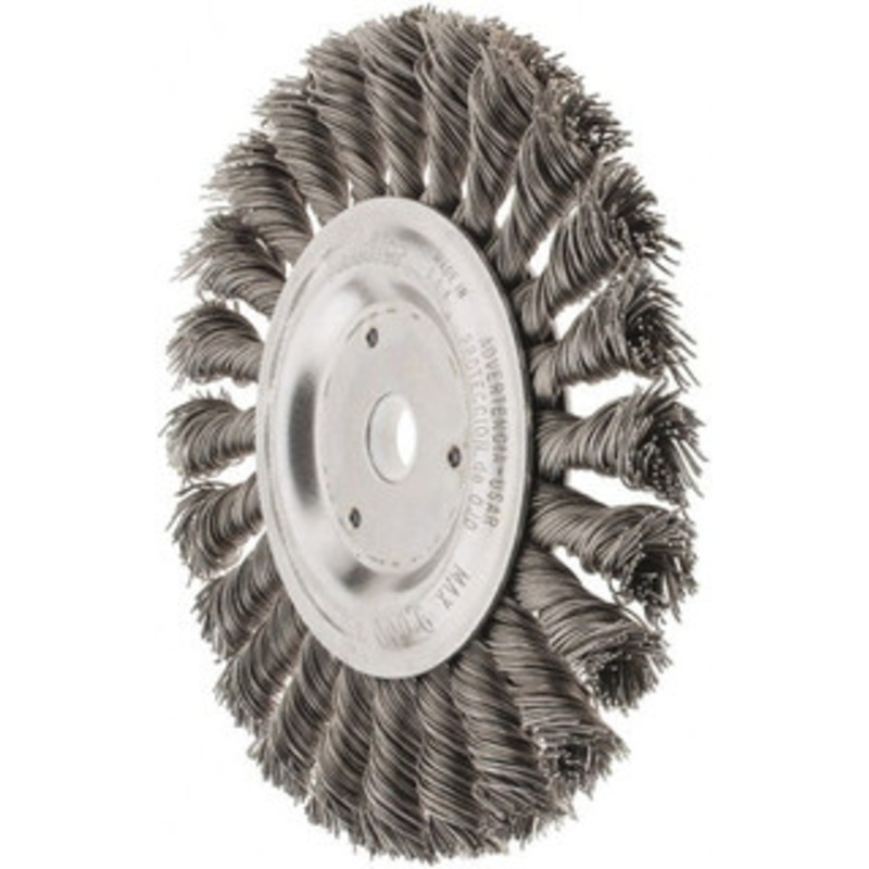Weiler Abrasives 6 OD, 5/8 Arbor Hole, Knotted Steel Wheel Brush 1/2 Face Width, 1-3/8 Trim Length, 0.023 Filament Diam, 9,000 RPM 08105 – 75845289