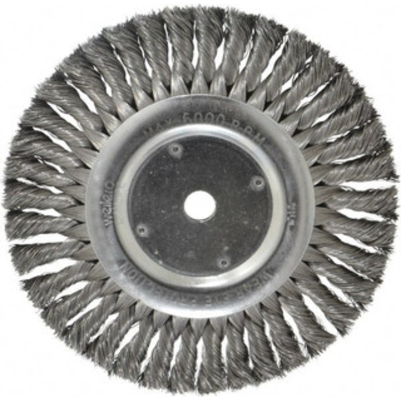 Weiler Abrasives 8 OD, 5/8 Arbor Hole, Knotted Steel Wheel Brush 5/8 Face Width, 1-5/8 Trim Length, 0.014 Filament Diam, 6,000 RPM 94646 – 03597218