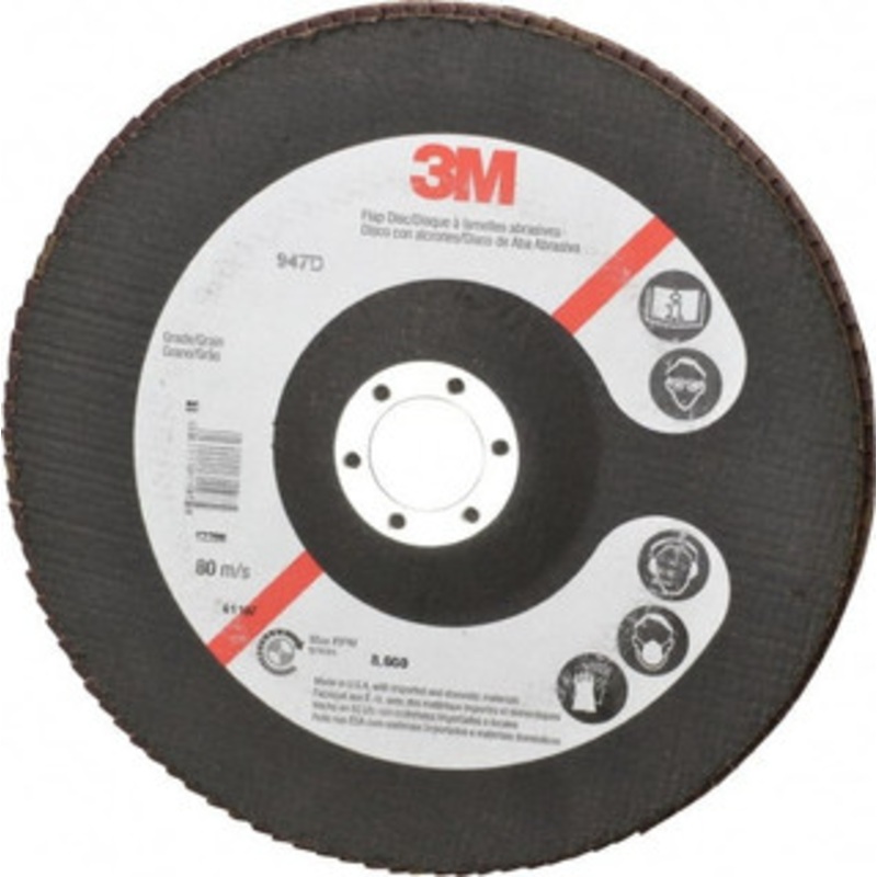 3M 7 80 Grit 7/8 Center Hole Type 27 Ceramic Flap Disc Medium Grade, Coated, Arbor Attachment, Cloth Backing, 8,600 RPM 7010359904 – 05072731