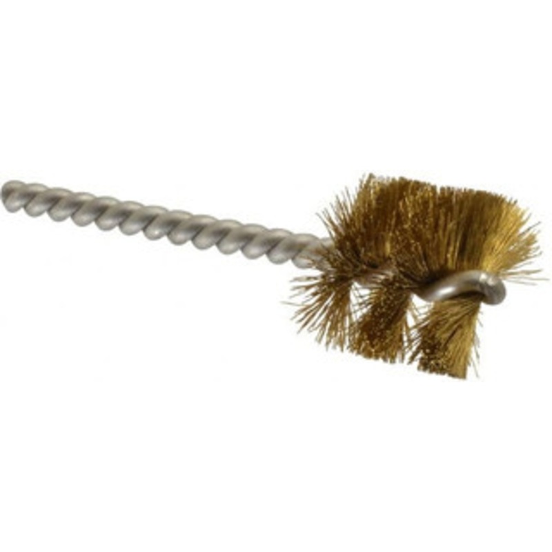 Made in USA 1-1/8 Diam Helical Brass Tube Brush Single Spiral, 0.008 Filament Diam, 1 Brush Length, 3-1/2 OAL, 0.248 Diam Stainless Steel Shank 09-401838 – 03715539