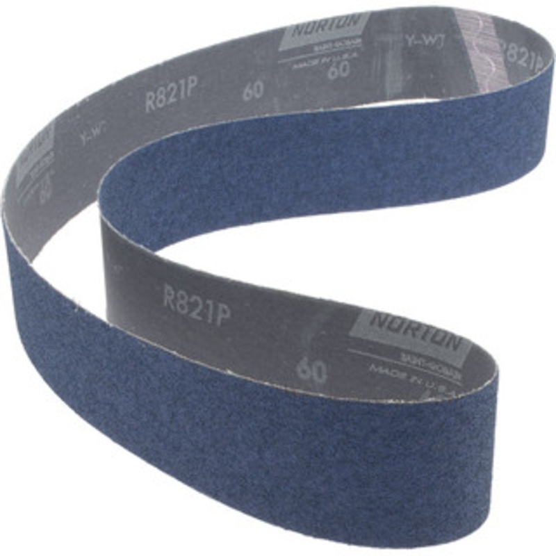 Norton 2 Wide x 48 OAL, 60 Grit, Zirconia Alumina Abrasive Belt Zirconia Alumina, Medium, Coated, Y Weighted Cloth Backing, Dry, Series R821 78072727100 – 85118065