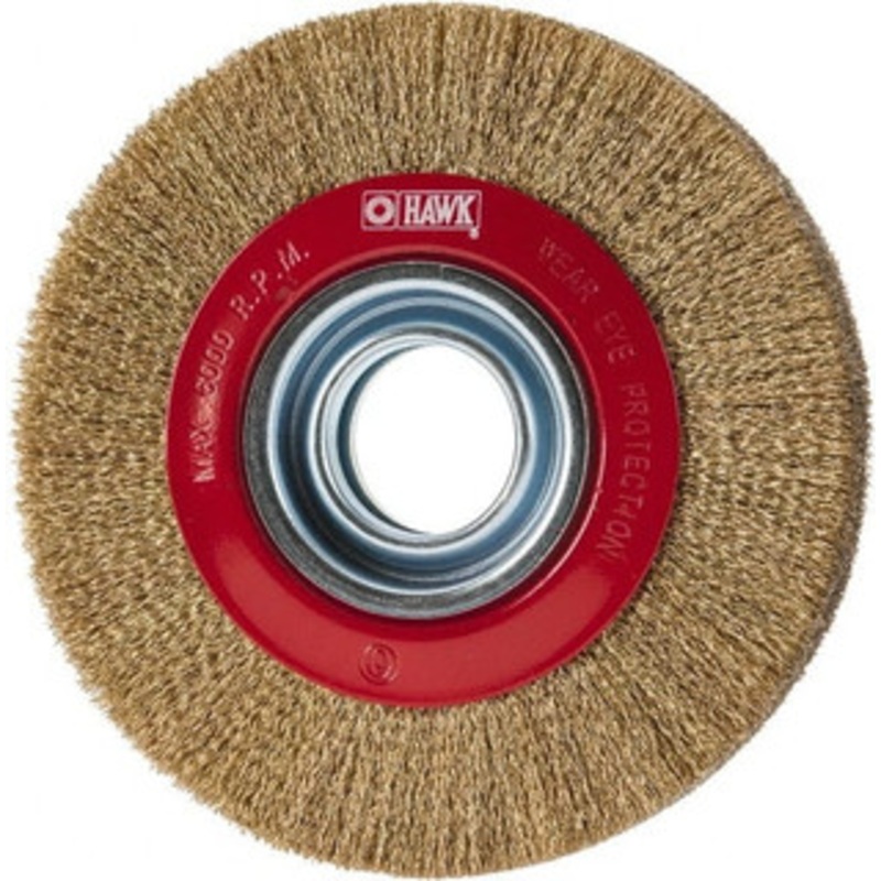 Value Collection 6 OD, 1-1/4 Arbor Hole, Crimped Brass-Coated Steel Wheel Brush 1 Face Width, 1-1/8 Trim Length, 0.007 Filament Diam, 6,000 RPM S04064911 – 04064911