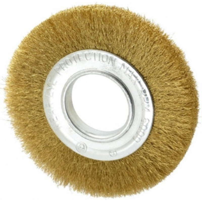 Value Collection 6 OD, 2 Arbor Hole, Crimped Brass Wheel Brush 7/8 Face Width, 1-1/8 Trim Length, 0.008 Filament Diam, 6,000 RPM 0315078320 – 74038936