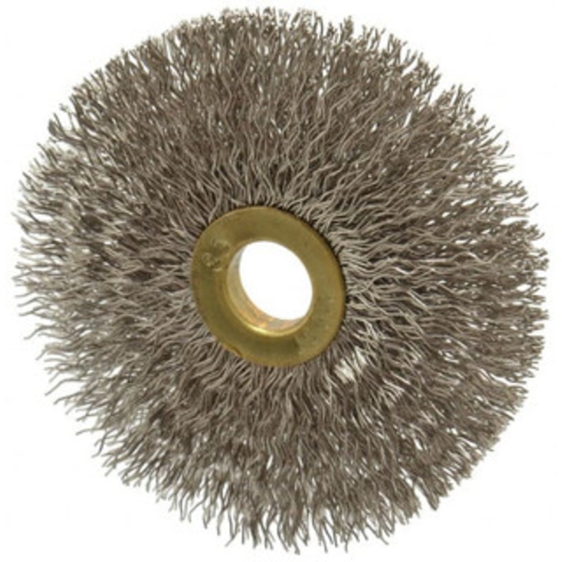 Osborn 3 OD, 1/2 Arbor Hole, Crimped Stainless Steel Wheel Brush 1/4 Face Width, 1 Trim Length, 0.014 Filament Diam, 20,000 RPM 0001131600 – 53489506