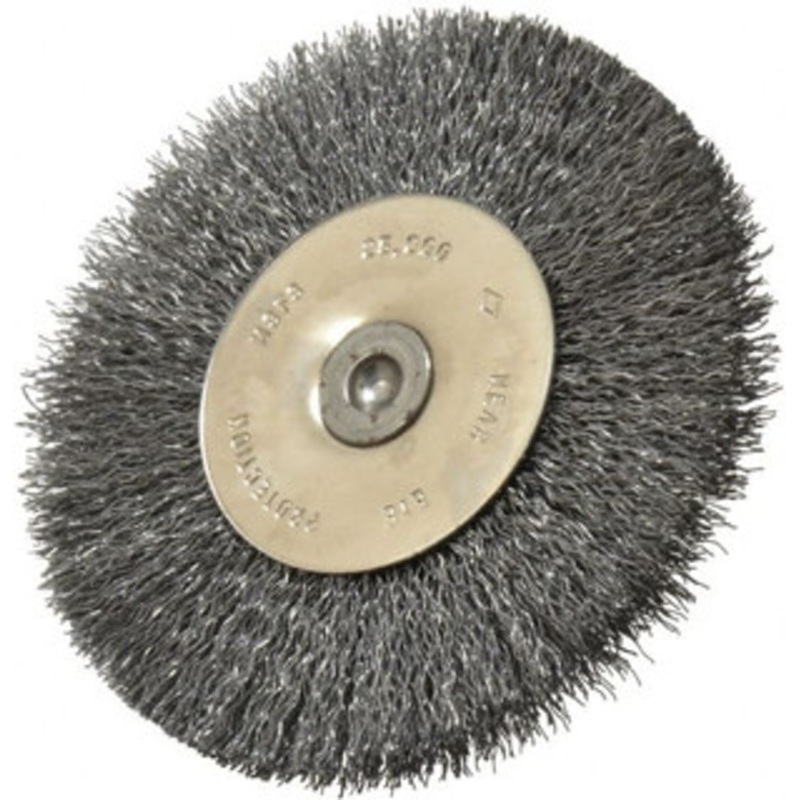 Osborn 3 OD, 1/4 Shank Diam, Crimped Steel Wheel Brush 7/16 Face Width, 3/4 Trim Length, 0.008 Filament Diam, 25,000 RPM 0001144200 – 06082119