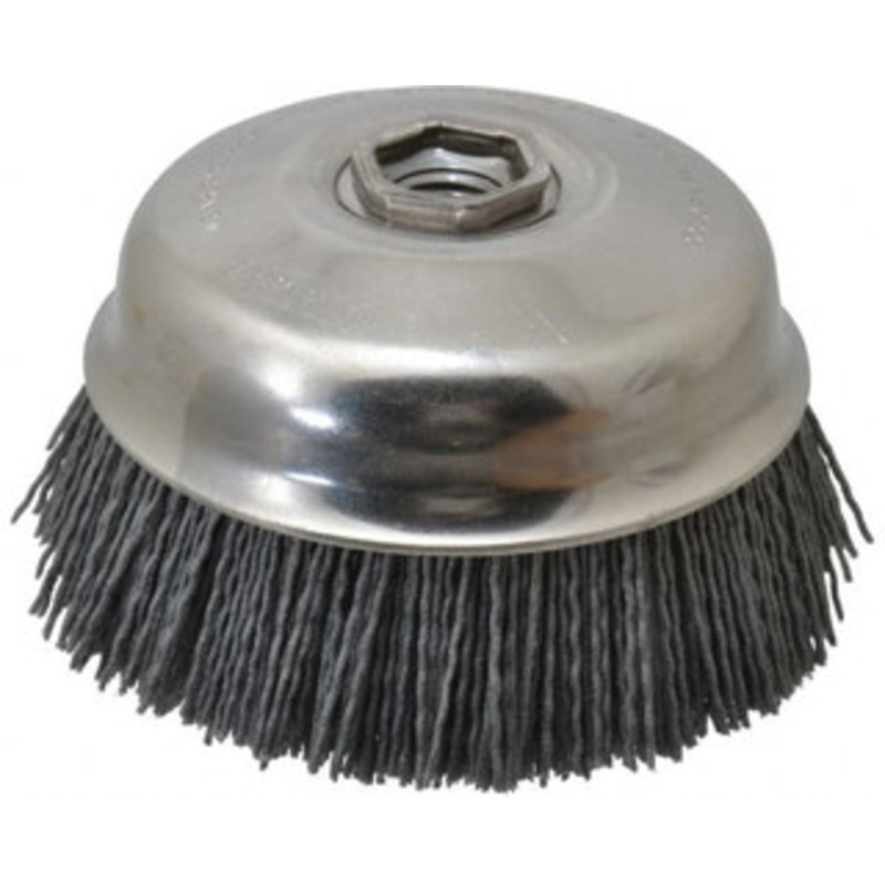 Osborn 4 Diam 5/8-11 Threaded Arbor Silicon Carbide Fill Cup Brush Straight Wire, Silicon Carbide Abrasive, 1-1/2 Trim, 6,000 Max RPM 0003212500 – 00221960