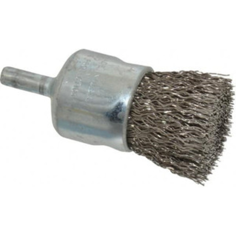 Weiler Abrasives 1 Diam Stainless Steel Crimped End Brush 1 Trim Length, 1/4 Shank Diam, 22,000 Max RPM 10023 – 75846261