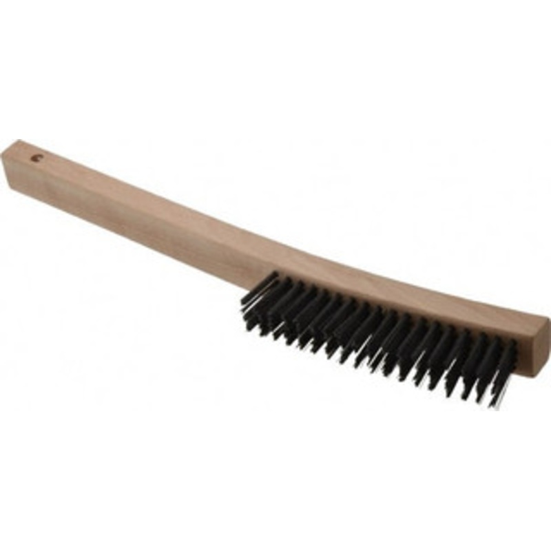 Weiler Abrasives 4 Rows x 18 Columns Steel Scratch Brush 6 Brush Length, 14 OAL, 1-3/16 Trim Length, Wood Curved Handle 44056 – 82071432
