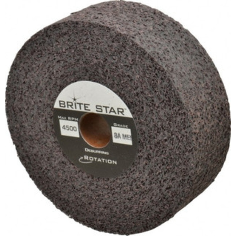 Brite Star 6 Diam, 2 Face Width, 1 Center Hole, Medium Grade, Aluminum Oxide Deburring Wheel Convolute, Hard Density 8 Grade, 4,500 RPM 66261114536 – 81243966