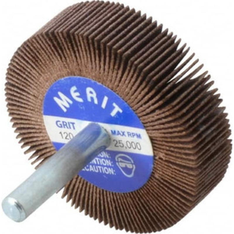 Merit Abrasives 2 Diam x 1/2 Face Width, Fine Ceramic Alumina Coated Mounted Flap Wheel 1/4 Shank Mount, 120 Grit, 30,000 Max RPM 08834131742 – 84400555