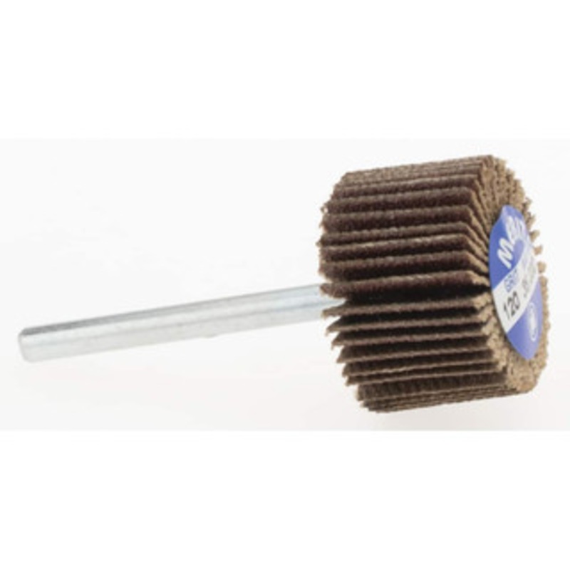 Merit Abrasives 3/4 Diam x 1/2 Face Width, Fine Aluminum Oxide Coated Mounted Flap Wheel 1/8 Shank Mount, 120 Grit, Cloth Backing, 35,000 Max RPM 08834137572 – 98339732