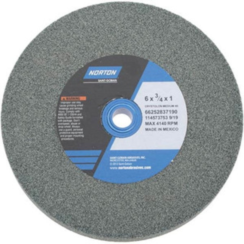Norton 60 Grit Silicon Carbide Bench & Pedestal Grinding Wheel 6 Diam x 1 Hole x 3/4 Thick, 4140 Max RPM, Medium Grade 66252837190 – 75942169
