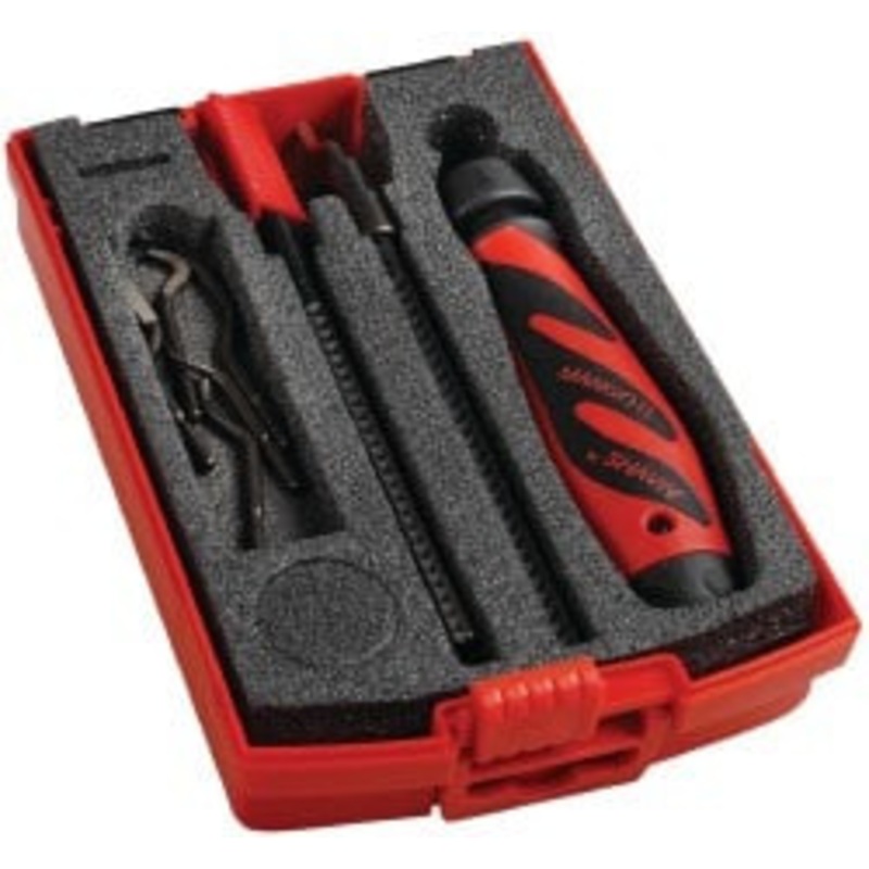 Shaviv 11 Piece High Speed Steel Hand Deburring Tool Set Blade Type E100P, E111, E200, E300, E600, E700, C42, Holder Type C, E, For Straight Edges, Hole Edges, Hole Inner Surfaces, Flat Surfaces, Slot/Keyway 154-00036 – 51538387