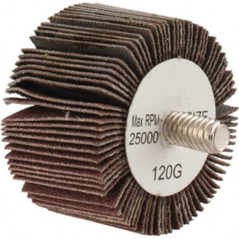 Tru-Maxx 1-5/8 Diam x 1 Face Width, Fine Aluminum Oxide Coated Mounted Flap Wheel 1/4-20 Threaded Mount, 120 Grit, 25,000 Max RPM SZQCM1120 – 87656708