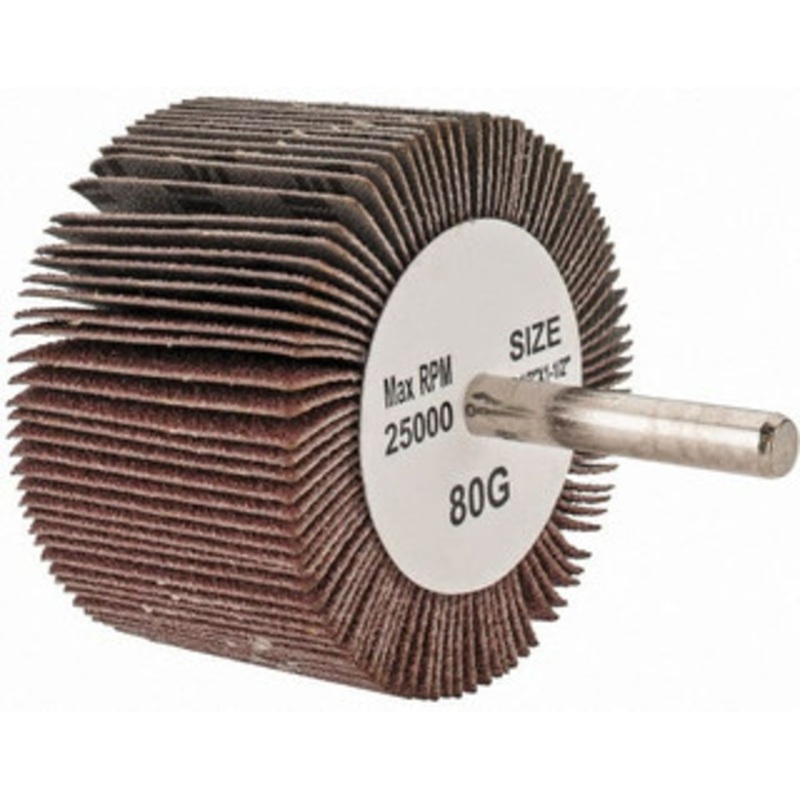 Tru-Maxx 2-1/2 Diam x 1-1/2 Face Width, Medium Aluminum Oxide Coated Mounted Flap Wheel 1/4 Shank Mount, 80 Grit, 25,000 Max RPM SZMFW1080 – 87661781