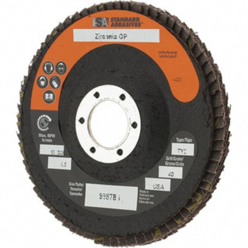 CGW Abrasives 4-1/2 40 Grit 7/8 Center Hole Type 29 Zirconia Alumina Flap Disc Coarse Grade, Coated, Arbor Attachment 29442RWB – 61487302