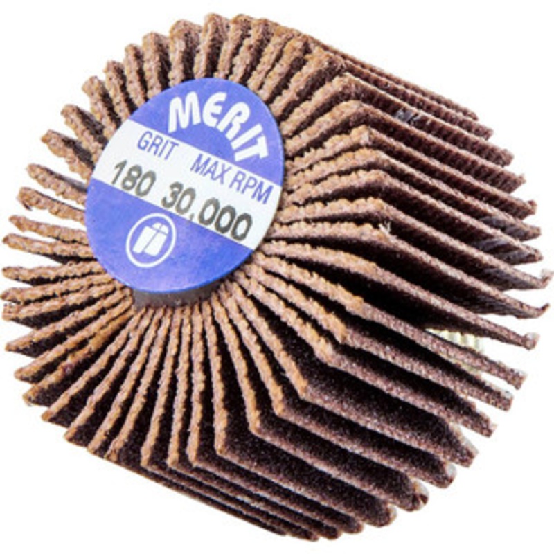 Merit Abrasives 1 Diam x 5/8 Face Width, Very Fine Aluminum Oxide Coated Mounted Flap Wheel 1/4-20 Threaded Mount, 180 Grit, 30,000 Max RPM 08834131004 – 97697254