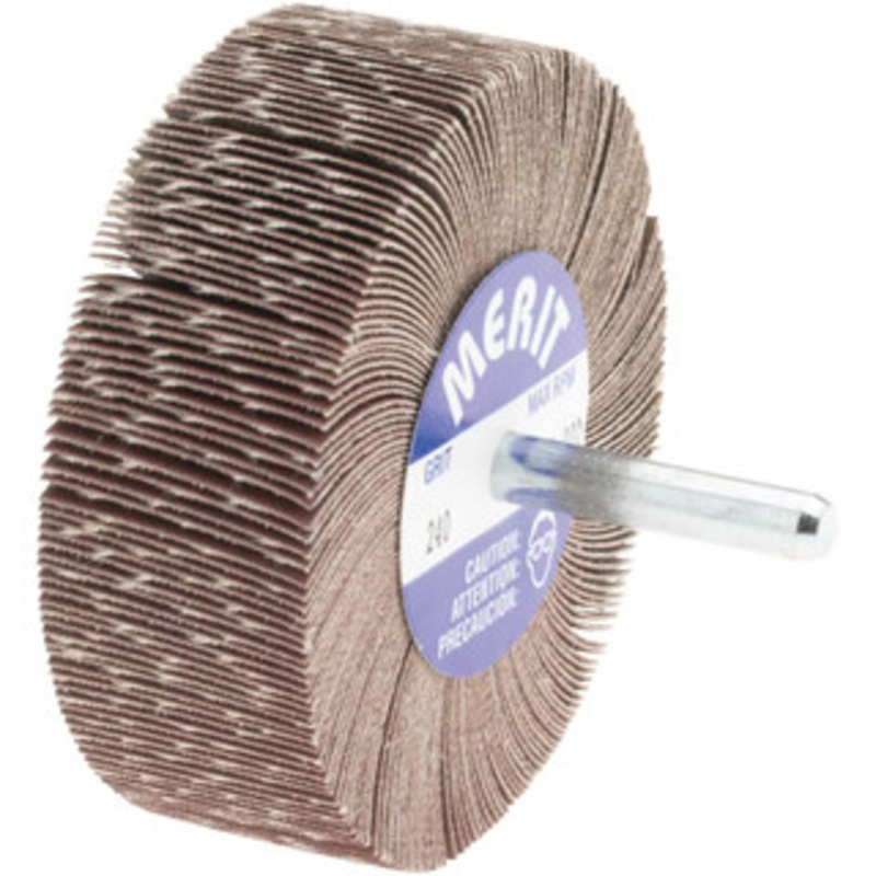 Merit Abrasives 3 Diam x 1 Face Width, Very Fine Ceramic Alumina Coated Mounted Flap Wheel 1/4 Shank Mount, 240 Grit, Cloth Backing, 20,000 Max RPM 08834135339 – 72372683