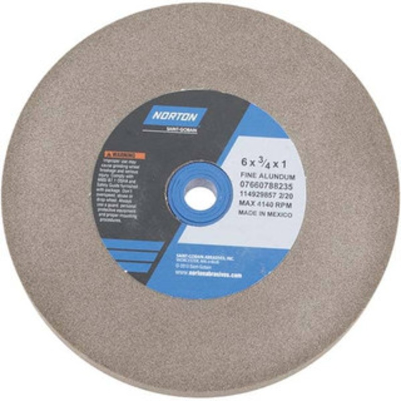 Norton 100 Grit Aluminum Oxide Bench & Pedestal Grinding Wheel 6 Diam x 1 Hole x 3/4 Thick, 4140 Max RPM, Fine Grade 07660788235 – 75941245