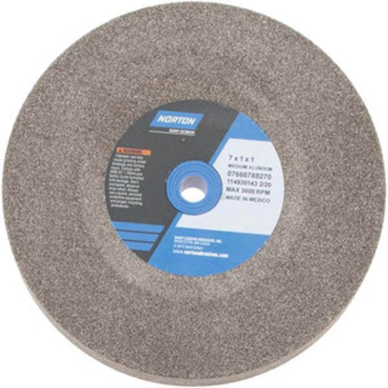 Norton 60/80 Grit Aluminum Oxide Bench & Pedestal Grinding Wheel 7 Diam x 1 Hole x 1 Thick, 3600 Max RPM, Medium Grade 07660788270 – 75941351