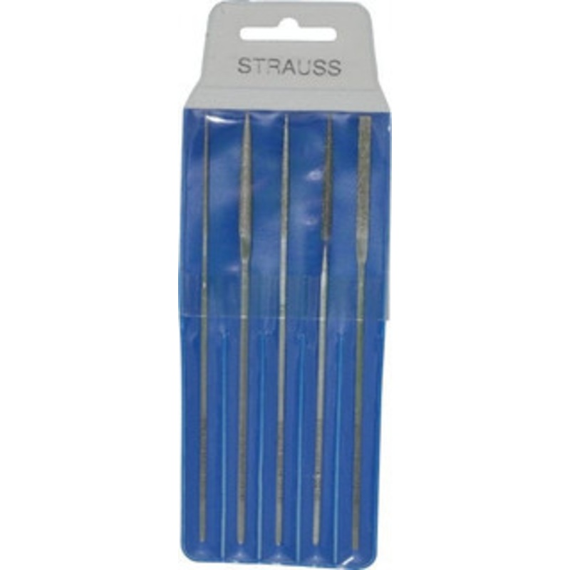 Strauss & Co. 5 Piece Diamond Pattern File Set 5-1/2 Long, Medium Coarseness, Square Handle, Set Includes Equalling, Half Round, Round, Square MI8632 D126 – 05233267