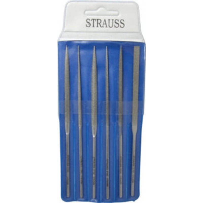 Strauss & Co. 6 Piece Diamond Pattern File Set 5-1/2 Long, Fine Coarseness, Round Handle, Set Includes Crossing, Equalling, Half Round, Round, Square, Three Square 4206 D91 – 05233325