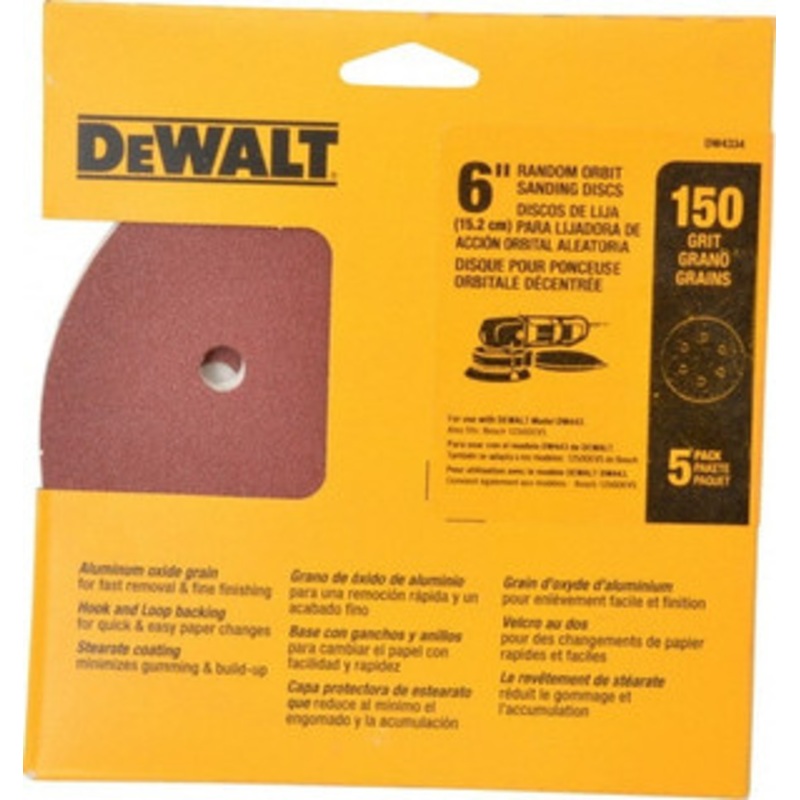 DeWALT 6 Diam, 150 Grit, Aluminum Oxide Hook & Loop Disc Very Fine Grade, Coated, Paper Backing DW4334 – 80488992