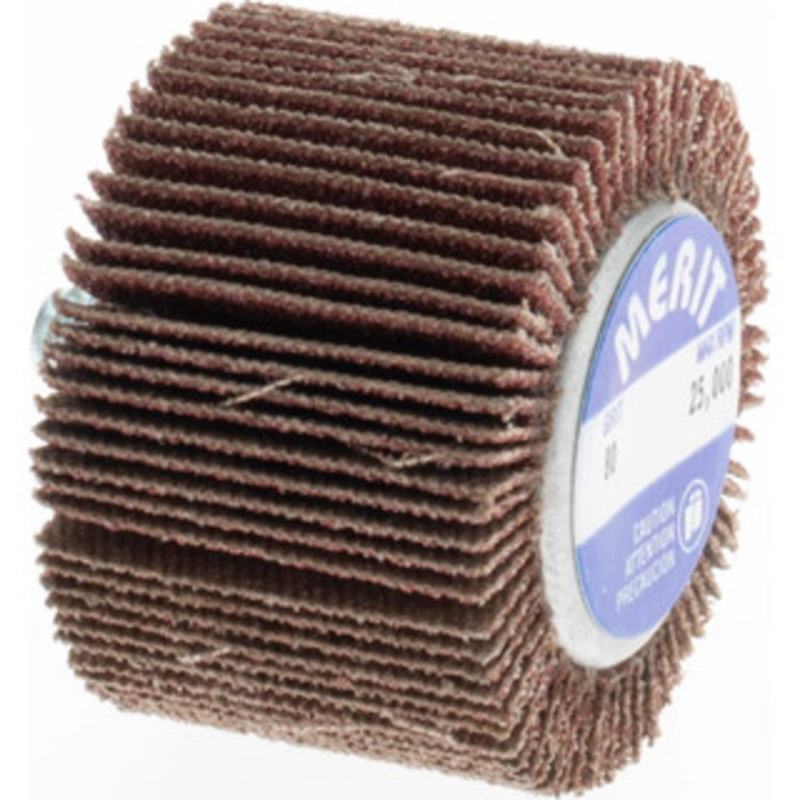 Merit Abrasives 1-1/2 Diam x 1 Face Width, Medium Aluminum Oxide Coated Mounted Flap Wheel 1/4-20 Threaded Mount, 80 Grit, 25,000 Max RPM 08834131073 – 48598353