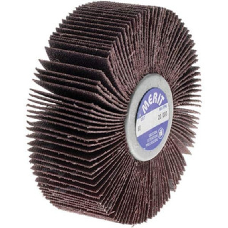 Merit Abrasives 3 Diam x 1 Face Width, Medium Ceramic Alumina Coated Mounted Flap Wheel 1/4-20 Threaded Mount, 80 Grit, Cloth Backing, 20,000 Max RPM 08834135016 – 00542878