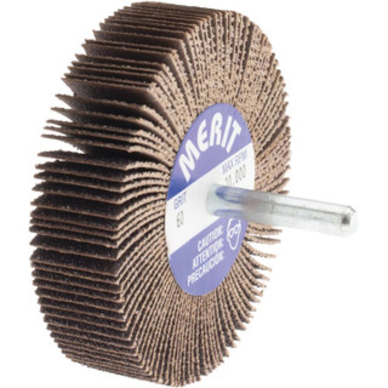 Merit Abrasives 3 Diam x 3/4 Face Width, Medium Ceramic Alumina Coated Mounted Flap Wheel 1/4 Shank Mount, 60 Grit, Cloth Backing, 20,000 Max RPM 08834137440 – 48687958