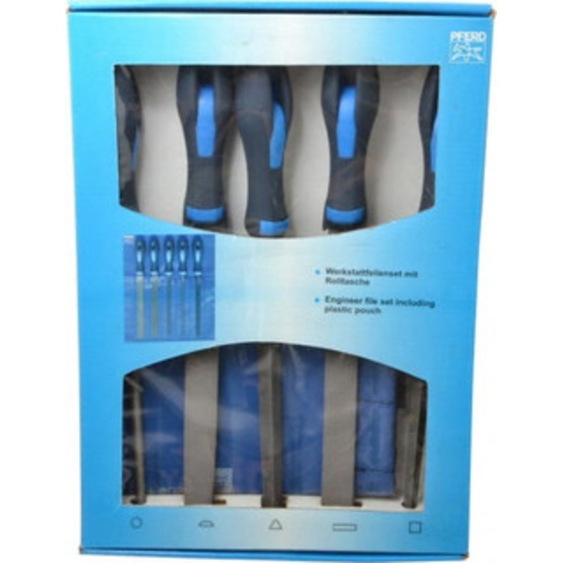 PFERD 5 Piece American Pattern File Set 8 Long, Second Coarseness, Ergonomic Handle, Set Includes Hand, Three Square, Square, Round, Tapered Half Round 16079 – 40712192