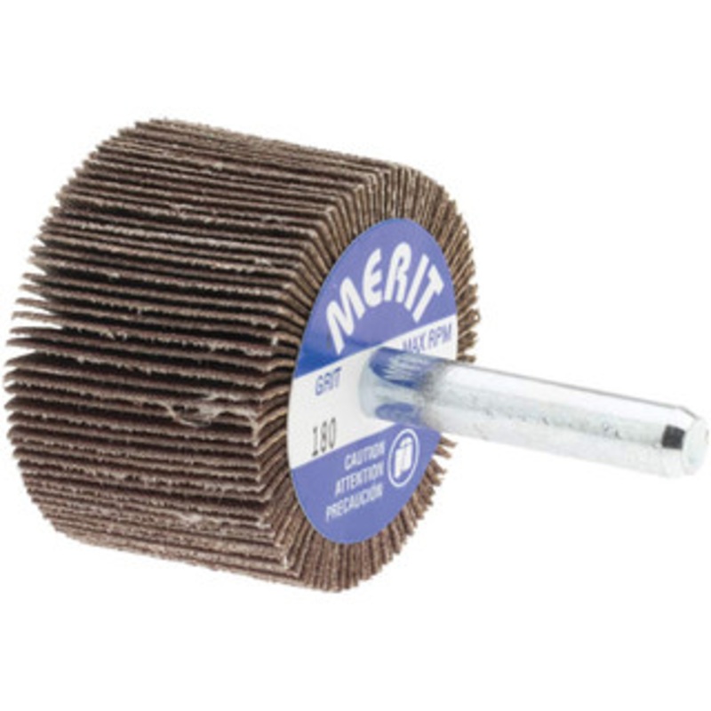 Merit Abrasives 1-1/2 Diam x 1 Face Width, Very Fine Ceramic Alumina Coated Mounted Flap Wheel 1/4 Shank Mount, 180 Grit, Cloth Backing, 25,000 Max RPM 08834137343 – 72373186