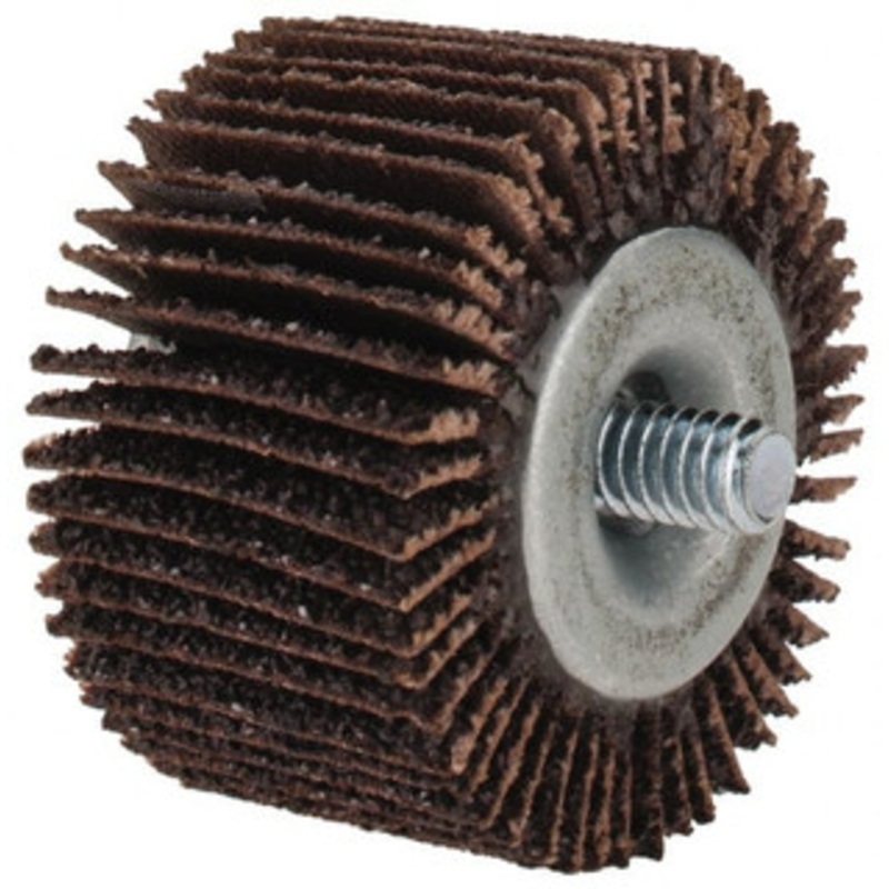 Merit Abrasives 1-5/8 Diam x 1 Face Width, Coarse Aluminum Oxide Coated Mounted Flap Wheel 1/4-20 Threaded Mount, 40 Grit, Cloth Backing, 25,000 Max RPM 08834132051 – 72372055