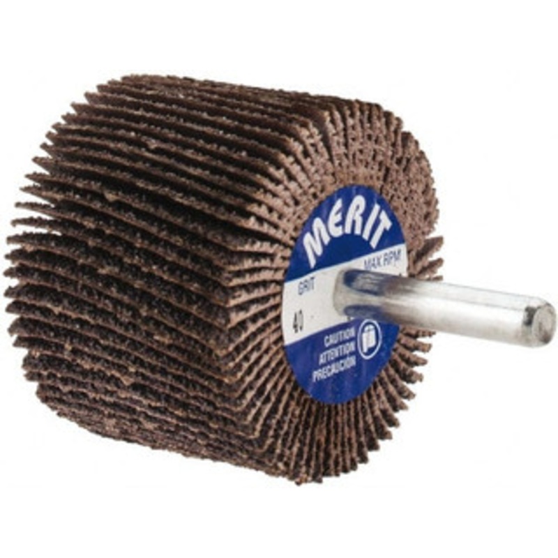 Merit Abrasives 2 Diam x 1-1/2 Face Width, Coarse Aluminum Oxide Coated Mounted Flap Wheel 1/4 Shank Mount, 40 Grit, Cloth Backing, 25,000 Max RPM 08834137183 – 72373012