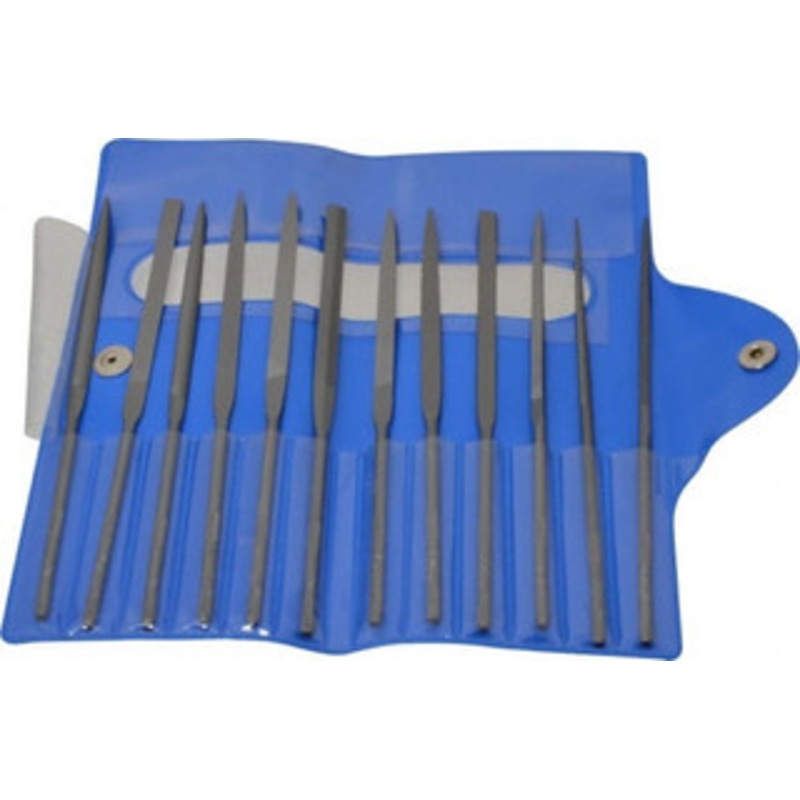 Nicholson 12 Piece Swiss Pattern File Set 5-1/2 Long, 4 Coarseness, Round Handle, Set Includes Barrette, Crossing, Equalling, Flat, Half Round, Knife, Round, Slitting, Square, Three Square 37404 – 60304961