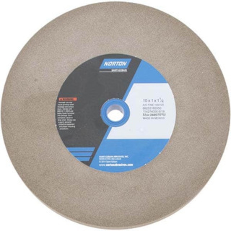 Norton 100 Grit Aluminum Oxide Bench & Pedestal Grinding Wheel 10 Diam x 1-1/4 Hole x 1 Thick, 2485 Max RPM, Fine Grade 66253160350 – 75941484