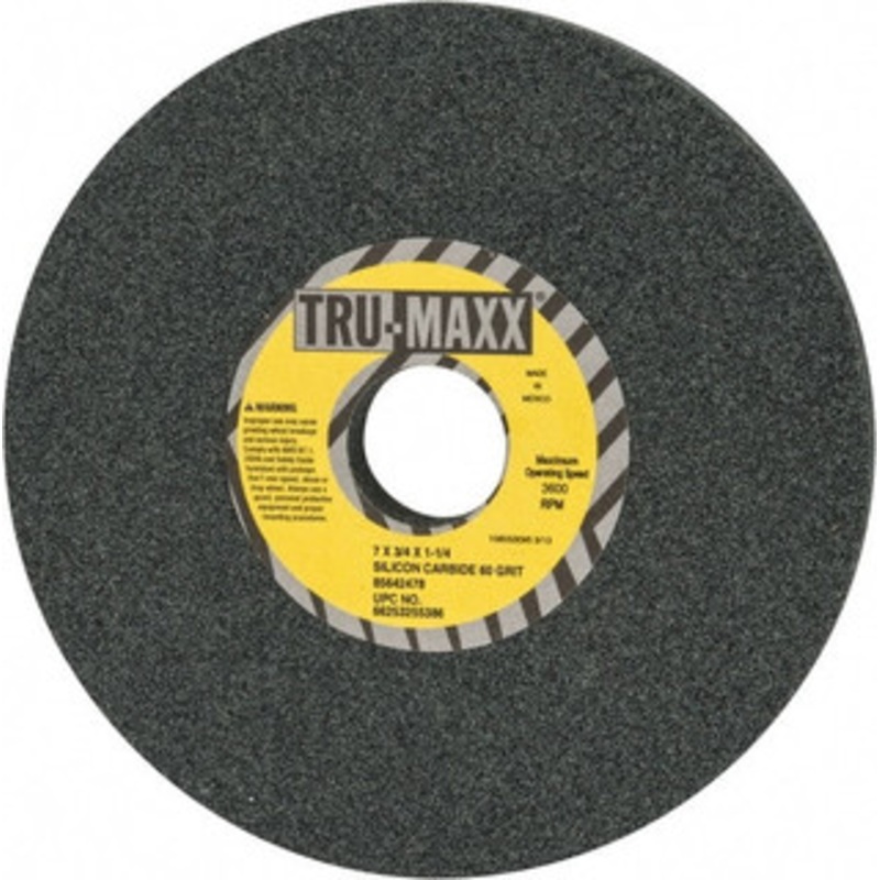 Tru-Maxx 60 Grit Silicon Carbide Bench & Pedestal Grinding Wheel 7 Diam x 1-1/4 Hole x 3/4 Thick, 3600 Max RPM, K Hardness, Medium Grade , Vitrified Bond 66253255386 – 85642478