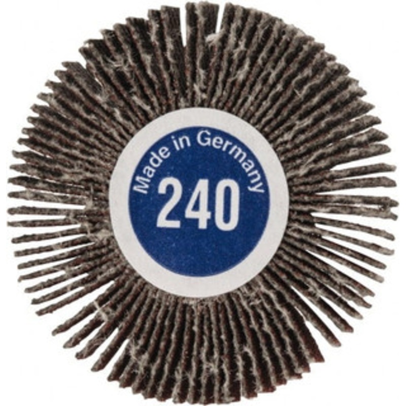 Value Collection 1-3/16 Diam x 1/8 Face Width, Very Fine Aluminum Oxide Coated Mounted Flap Wheel 1/8 Shank Mount, 240 Grit, X Weighted Cloth Backing, 30,000 Max RPM 112270 – 05096904