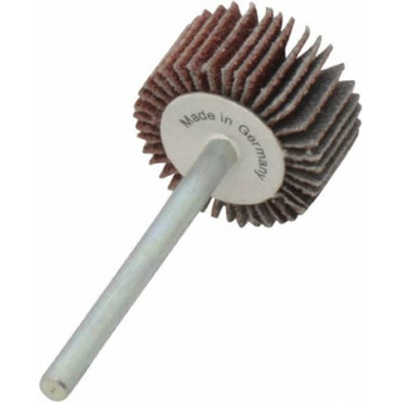 Value Collection 3/4 Diam x 3/8 Face Width, Medium Aluminum Oxide Coated Mounted Flap Wheel 1/8 Shank Mount, 80 Grit, X Weighted Cloth Backing, 35,000 Max RPM 112085 – 05096425