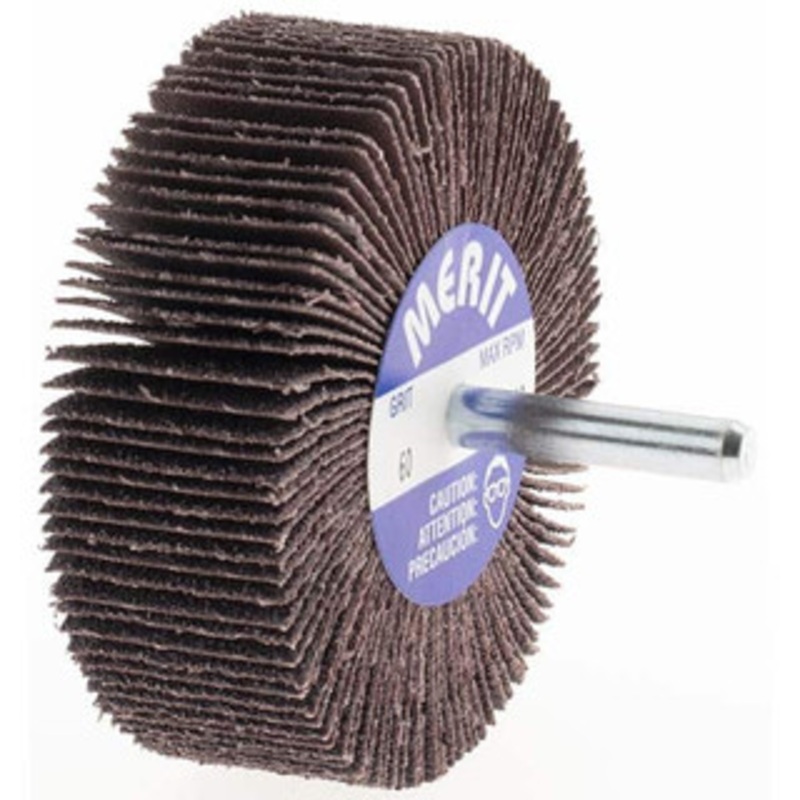 Merit Abrasives 3 Diam x 1 Face Width, Medium Aluminum Oxide Coated Mounted Flap Wheel 1/4 Shank Mount, 60 Grit, 20,000 Max RPM 08834149837 – 86931342