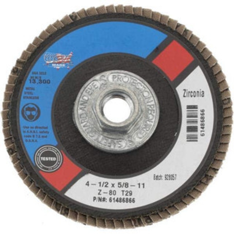 CGW Abrasives 4-1/2 80 Grit 5/8-11 Center Hole Type 29 Zirconia Alumina Flap Disc Medium Grade, Coated, Arbor Attachment 28445RWB – 61486866