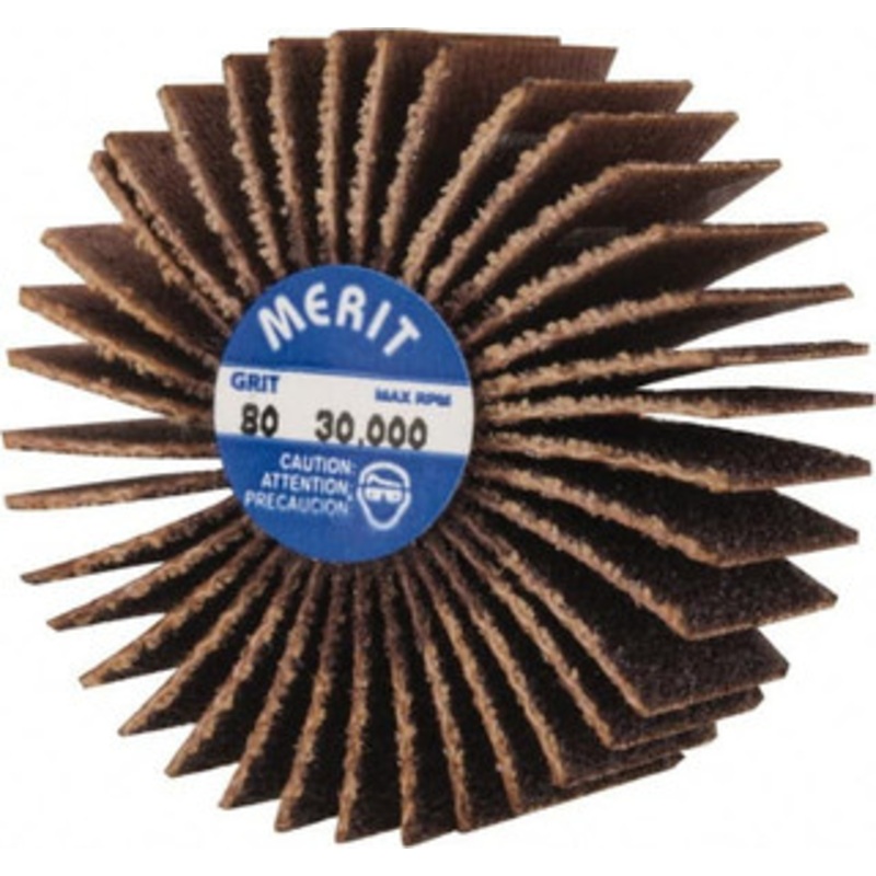 Merit Abrasives 1-3/8 Diam x 5/8 Face Width, Medium Aluminum Oxide Coated Mounted Flap Wheel 1/4-20 Threaded Mount, 80 Grit, Cloth Backing, 30,000 Max RPM 08834132002 – 72371925
